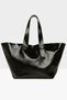 Black Women's Belt Detailed Textured Shiny Textured Tote Bag M000008176 - 3