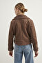 Women's Bitter Brown Fur Faux Suede Crop Biker Jacket - 7