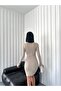 Women's Fitted Polo Neck Ribbed Flexible Mini Dress - 5