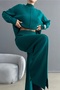Knitwear Fabric High Collar Long Sleeve Green Sweater and High Waist Green Trousers Bottom-Top Knitwear Suit 1070 - 5