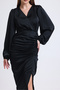 Rochie dublu din satin, drapat, Slit noua - 4