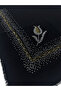 Stone Embroidered Black Flame Writing Rose Pattern Scarf 100x100cm - 5