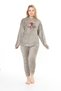 Women's Light Khaki welsoft hooded soft textured embroidery front double tracksuit suit - 2