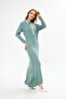 Long Knit Dress with Ribbed Button Detail - 5