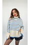 Women's Striped Turtleneck Knitwear Blue Hijab Sweater - 2