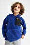 Boy's Hooded Pocket Printed Kangaroo Pocket Fleece Sweatshirt - 4