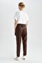 High Waist Faux Leather Trousers with Jogger Pockets - 8