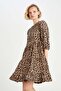 Crew Neck Leopard Print Seersucker Textured Mini Balloon Sleeve Dress Y7044az22hs