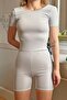 Gray Ednaa Crew Neck Backless Women's Body Shorts Jumpsuit - 5