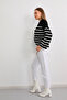 Women's Black Oversize Gold Buttoned Striped Thick Knitwear Sweater - 2