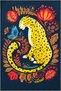 Navy Blue Themed Surrealist Leopard and Flower Patterned Creative Modern Decorative Carpet 2010