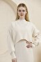 Women's Beige Knitwear Fabric Dress Sweater Set - 3