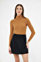 Women's Brown Green Long Sleeve Turtleneck Knitwear Sweater - 5