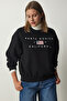 Women's Black Embroidered Raised Knitted Sweatshirt HF00449 - 3