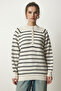 Women's Bone Black Buttoned Lapel Striped Knit Sweater LX00040 - 5