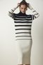 Women's Black Ecru Turtleneck Striped Corduroy Knitwear Dress DD01264 - 2