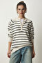 Women's Bone Black Buttoned Lapel Striped Knit Sweater LX00040 - 3