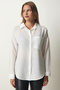 Women's White Oversize Linen Ayrobin Shirt DD01222 - 4