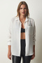 Women's White Oversize Linen Ayrobin Shirt DD01222 - 2