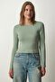 Women's Green Crew Neck Saran Knitted Blouse UB00207 - 4