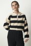 Women's Cream Black Zippered Striped Knit Cardigan MC00246 - 4