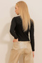 Women's Black Half Turtleneck Cut Crop Knitted Blouse ALC-X11052 - 5