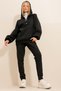 Women's Black 3 Thread Ribbon Hood and Snap Closure Tracksuit Set ALC-X11074 - 5