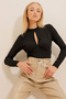 Women's Black Half Turtleneck Cut Crop Knitted Blouse ALC-X11052 - 3
