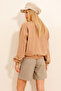 Women's Camel Crew Neck Teddy Bear Embroidered Pocket Sweatshirt ALC-X10837 - 6