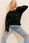 Black Crew Neck Embroidered Knit Sweater Alc-X11136 - 4