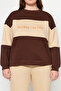 Kahverengi Kalın İçi Polarlı Nakış Detaylı Örme Büyük Beden Sweatshirt TBBAW24AO00024 - 4