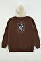 Kahverengi Oversize/Geniş Kesim Kapüşonlu Baskılı İçi Polar/Sıcak Tutan Sweatshirt TMNAW23SW00023 - 4