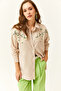 Women's Stone Embroidered Pearl Detailed Wool Effect Oversized Winter Shirt