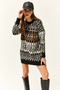 Women's Brown Patterned Soft Textured Knitwear Tunic Dress - 4