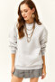 Women's Gray Melange Crew Neck Basic Oversize Sweatshirt