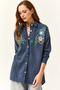 Women's Floral Indigo Sequin Sequin Detailed Oversize Stamp Shirt - 2