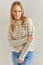 Women's Beige Baby Blue Hair Braided Striped Knitwear Cardigan 20234206 - 6