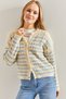 Women's Beige Baby Blue Hair Braided Striped Knitwear Cardigan 20234206 - 2
