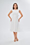 White Stretch Fabric Sleeve Flywheel Detailed Lined Design Midi Dress 084 - 6