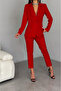 Red Double-Breasted Blazer Jacket Carrot Pants Suit - 6
