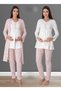 Women's Pink Design Patterned Cotton Maternity Maternity Dressing Gown Pajamas Set 3 Pieces