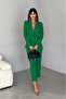 Green Double-Breasted Blazer Jacket Suit with Carrot Trousers