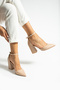 8.5 cm nude thick heel ankle strap stiletto heels