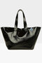 Black Women's Belt Detailed Textured Shiny Textured Tote Bag M000008176