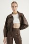 Women's Faux Leather Jacket with Pocket Detail - 3