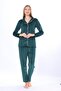 Green Front Buttoned Velvet Winter Women's Pajama Set - 3