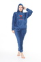 Women's Indigo welsoft hooded soft textured embroidery front double tracksuit suit - 5