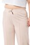 Large Size Elastic Waist and Rope Drawstring Ribbed Stitching Wide Leg Beige Trousers - 4