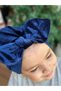 Luxury velvet women's children's wire-knot adjustable bow hair cap scarf navy blue - 3