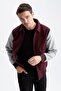 Oversize Fit Shirt Collar Stamp Bomber Coat - 5